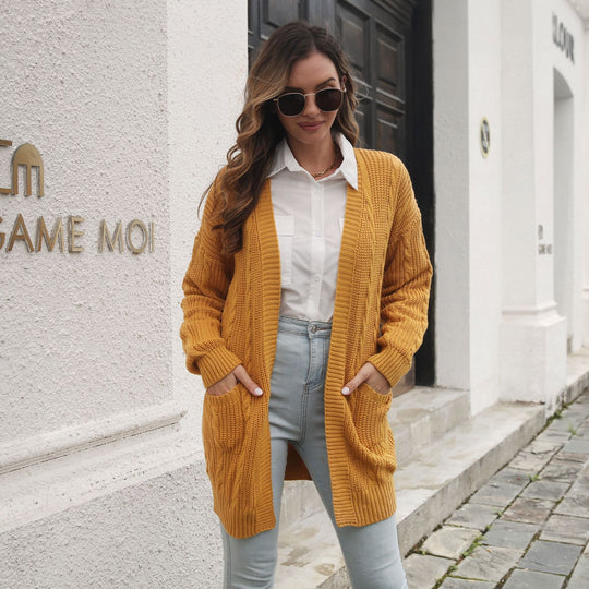 Damen Großer Strickcardigan mit Zopfmuster EB