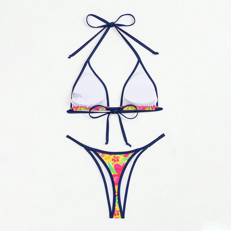 Damen Triangel-Bikini mit buntem Blumenmuster und verstellbaren Trägern EB