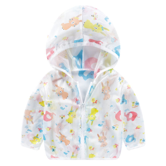 Unisex nan atmungsaktive Mesh Kapuzenjacke für Babys mit vollem Reißverschluss und verspieltem Hasen-Karotten-Druck EB