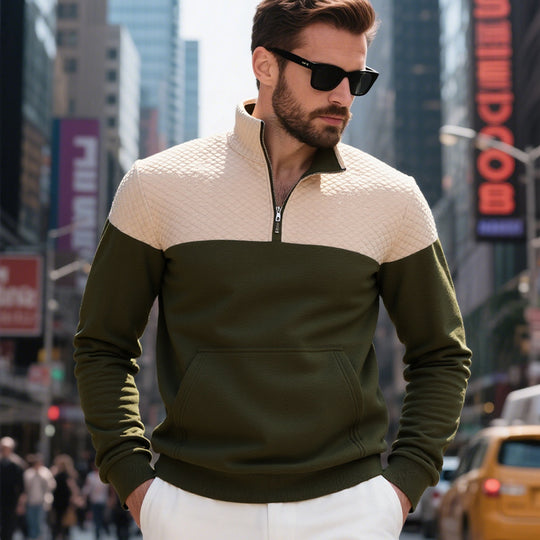 Herren lässiger Sweatpullover mit halbem Reißverschluss und gepolstertem Oberteil EB