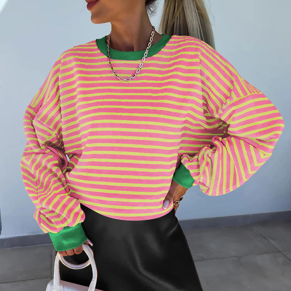 Damen lässiges gestreiftes Sweatshirt mit Boxy-Schnitt und kontrastierenden Abschlüssen EB
