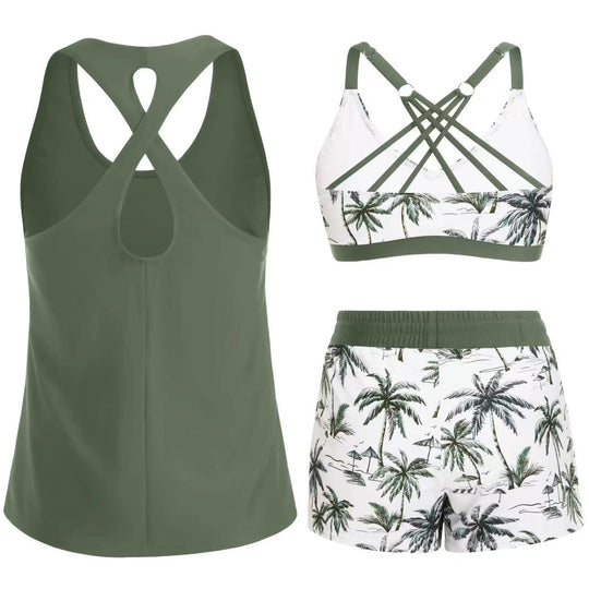 Damen Sport-Badeanzug-Set mit modischem Racerback und Shorts EB