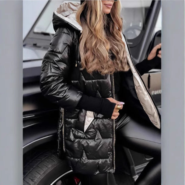 Damen modische und wärmende Steppjacke mit Kapuze EB