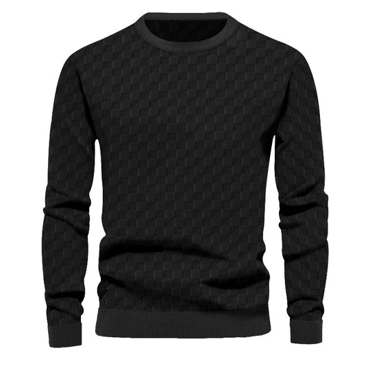 Herren Texturierter Strickpullover mit feiner Karo‑Waffelstruktur & geripptem Saum EB