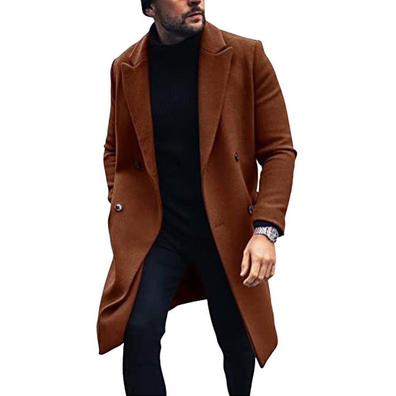 Herren moderner Langmantel mit doppelter Knopfreihe und elegantem Revers EB