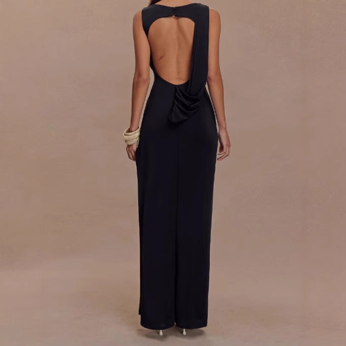 Damen Elegantes Maxi-Kleid mit drapiertem Oberteil und seitlichem Schlitz EB