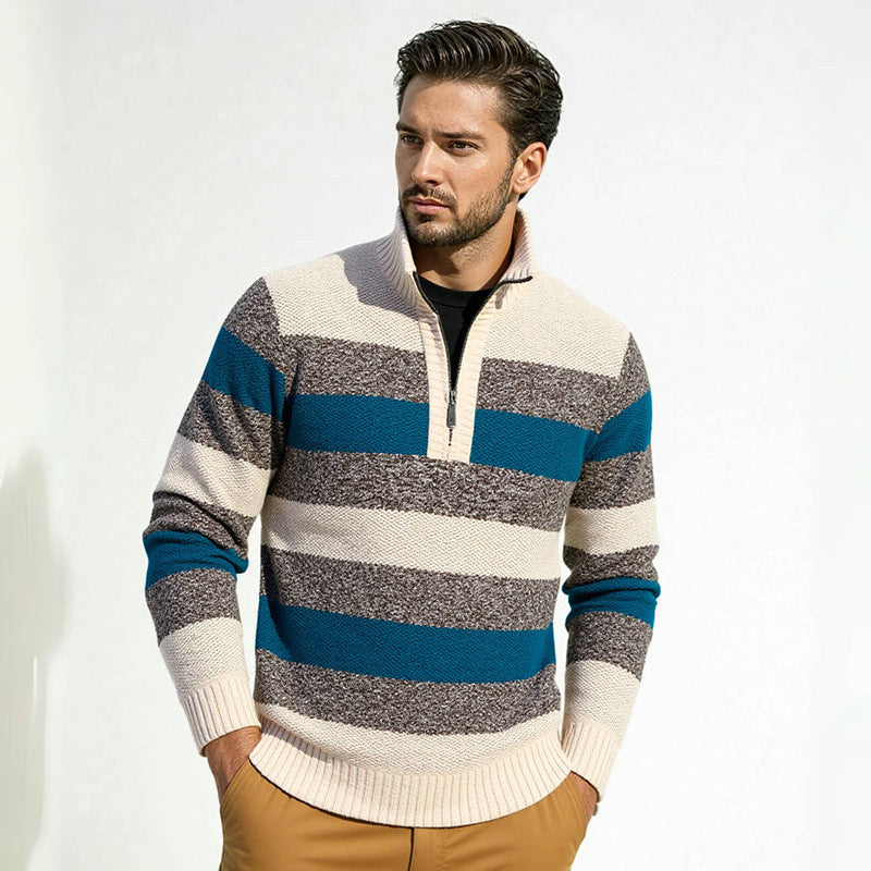 Herren Strickpullover mit hohem Kragen und innovativem Reißverschluss EB