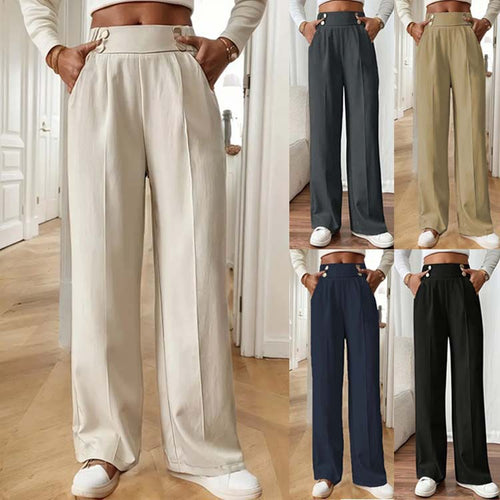Damen Elegante und luftige Hochbundhose mit weitem Bein und praktischen Taschen EB