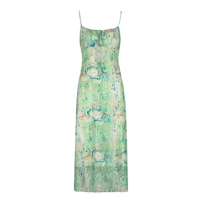 Damen Maxikleid mit zartem floralem Muster und verstellbaren Spaghettiträgern EB