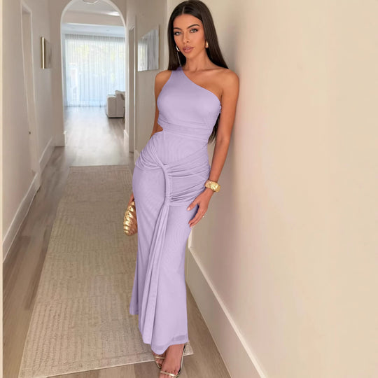 Damen stilvolles Wickelkleid mit asymmetrischem Ausschnitt und Rüschendetails EB