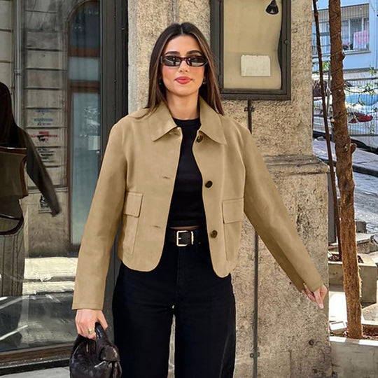 Damen Modische Wildlederjacke im lässigen Schnitt mit praktischen Taschen EB
