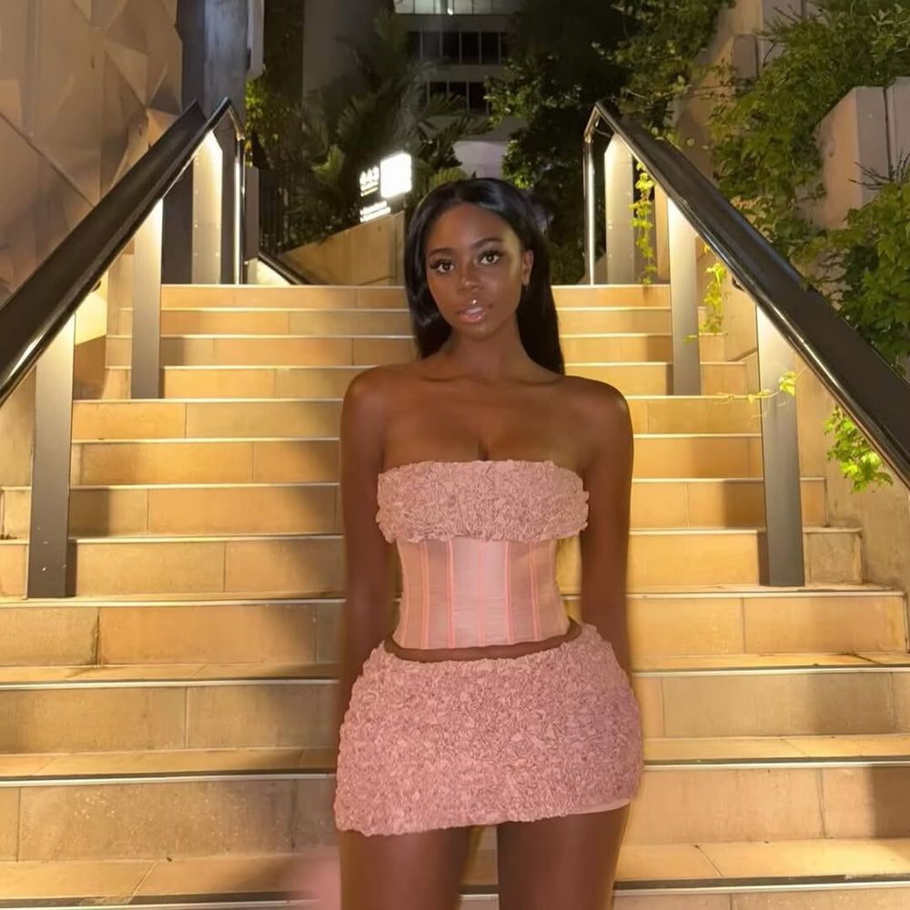 Damen Crop-Top und Miniröcke-Set mit elegantem Rüschenstil EB