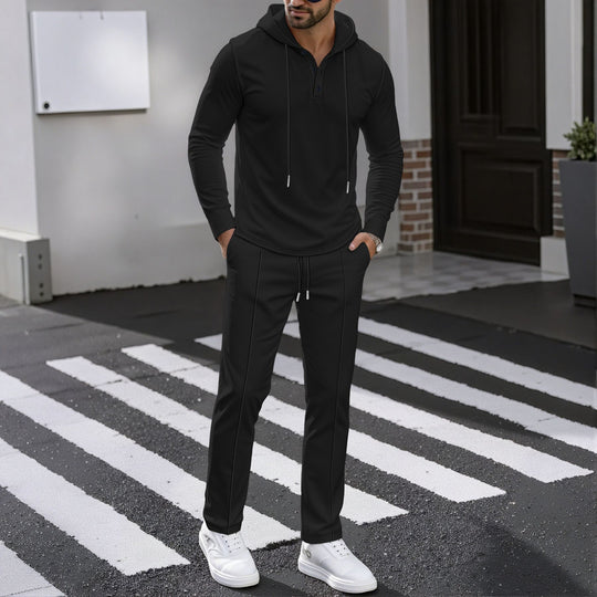 Herren Sportliches Zweiteiler Set mit atmungsaktivem Kapuzenoberteil und schlanker Jogginghose EB