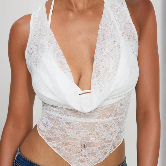 Damen Spitze Bodysuit mit tiefem V-Ausschnitt und luxuriösen Details EB