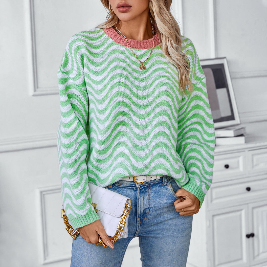 Damen gemütlicher Pullover mit modernen Wellenmustern und minimalistischer Passform EB