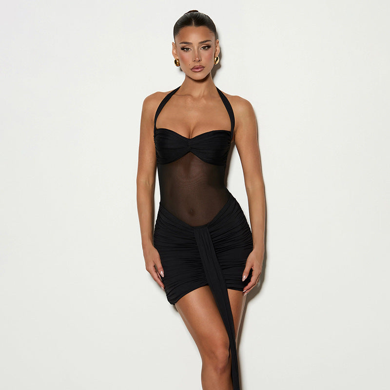 Damen Strandkleid mit raffiniertem Wickeldesign und charmanten Rüscheneffekt EB
