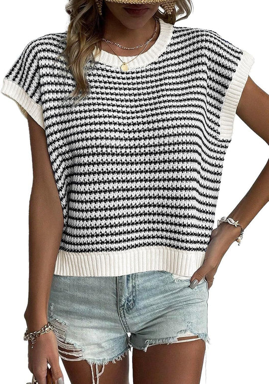 Damen lässiger Strickpullover mit modischem Streifenmuster und weitem Schnitt EB