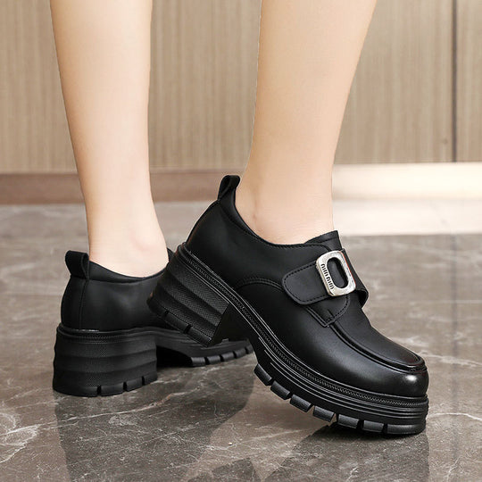 Damen modische Halbschuhe mit robustem Plateau und eleganter Schnalle EB