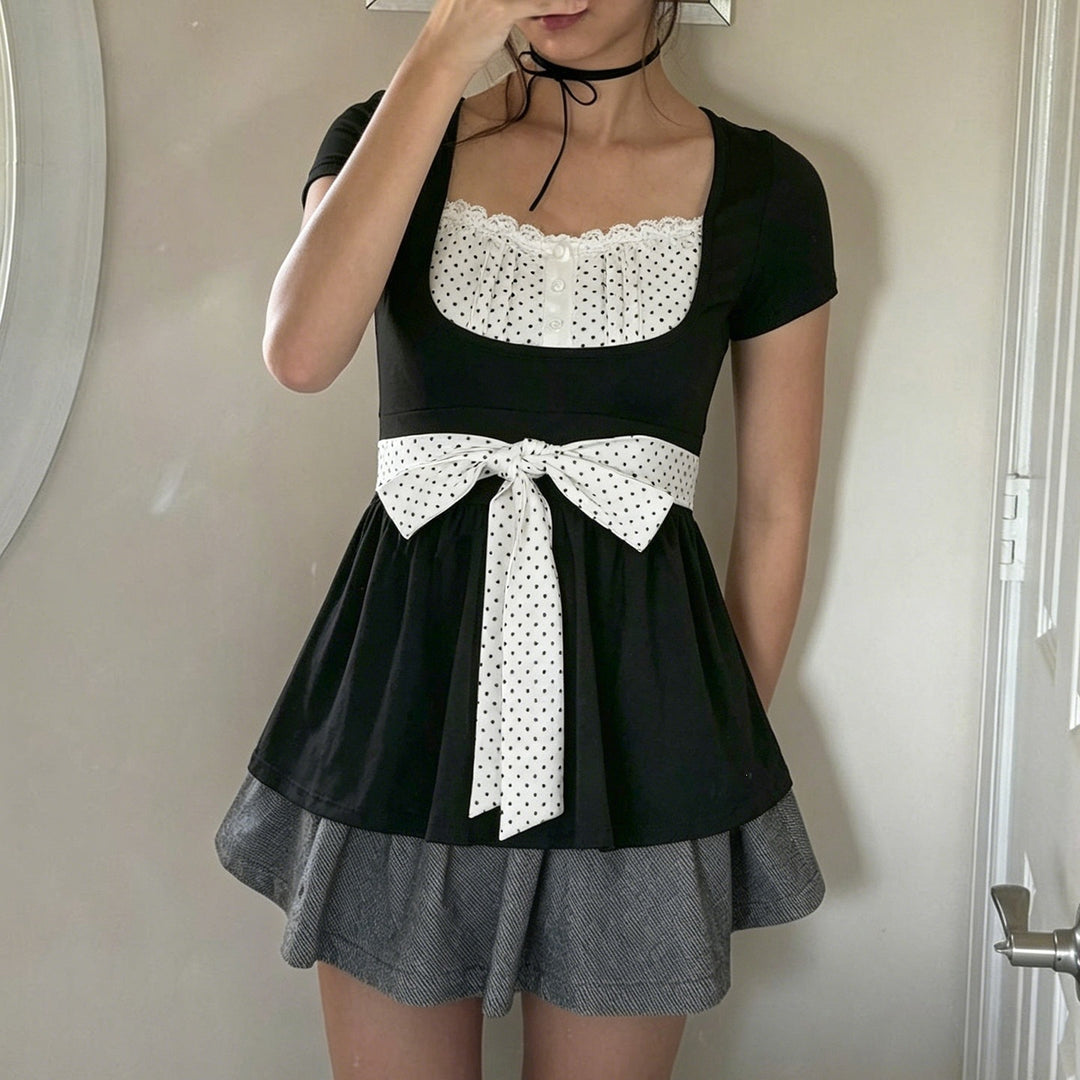 Damen Elegantes Minikleid mit Herz-Ausschnitt und verspieltem Rüschendesign EB