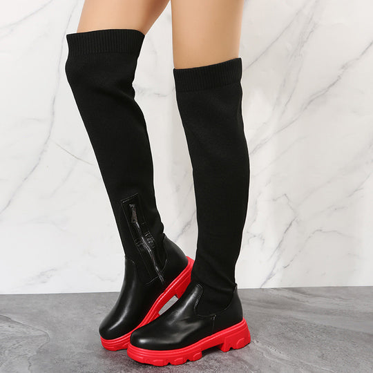 Damen Overkneestiefel mit trendigem Reißverschluss und robuster Sohle EB