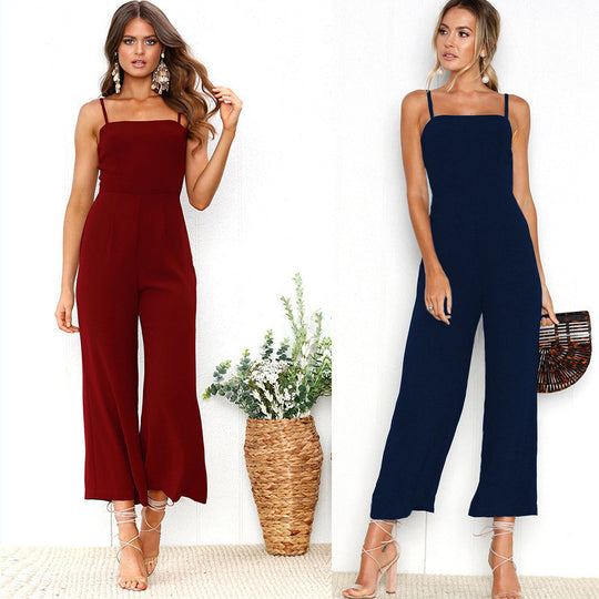 Damen Jumpsuit mit schmalen Trägern und elegantem weiten Bein EB