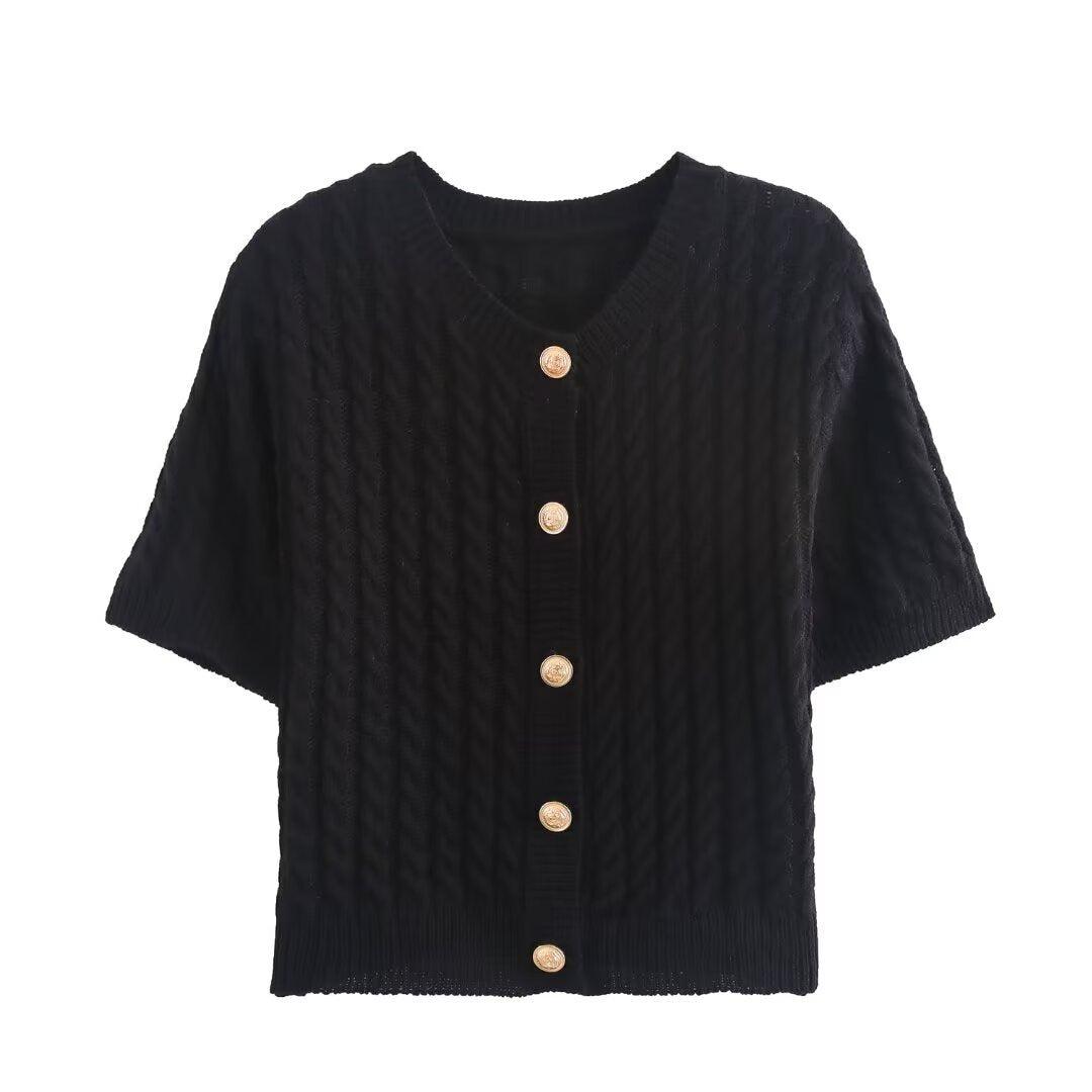 Damen Strickjacke mit kurzem Arm und dekorativen Knöpfen EB