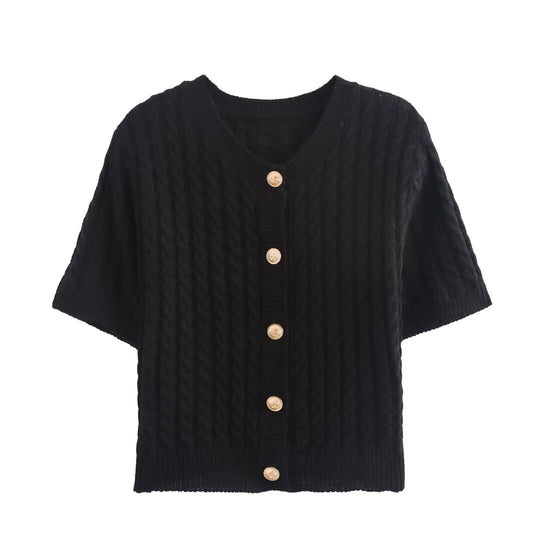 Damen Strickjacke mit kurzem Arm und dekorativen Knöpfen EB