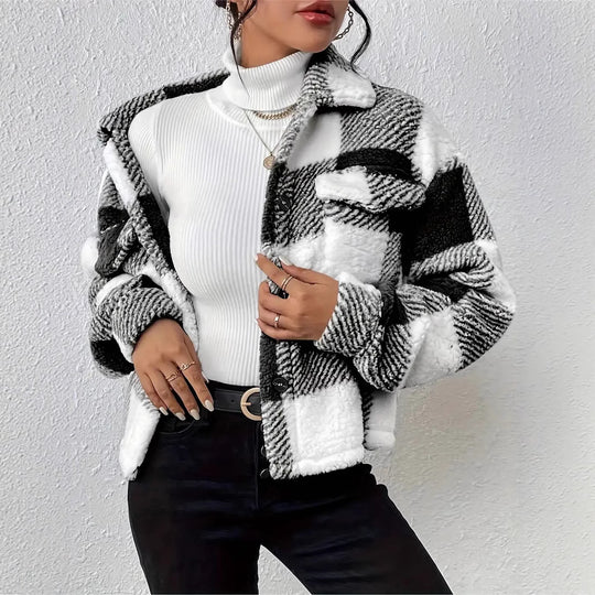 Damen Kuschelige Karojacke EB