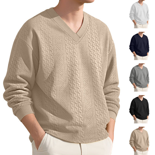 Herren nan strukturierter V-Ausschnitt Strickpullover mit Kabel- und Wabenmuster EB