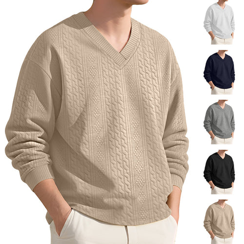 Herren nan strukturierter V-Ausschnitt Strickpullover mit Kabel- und Wabenmuster EB