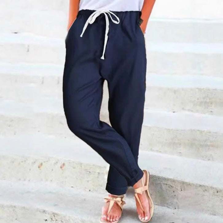 Damen nan lässige Relaxhose mit elastischem Bund, Kordelzug, Eingrifftaschen und umgeschlagenem Saum EB