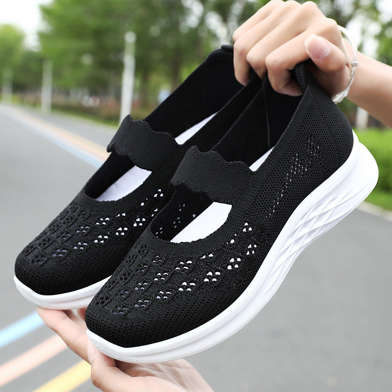 Damen Atmungsaktive Ballerinas mit elastischem Riemen und rutschfester Sohle EB