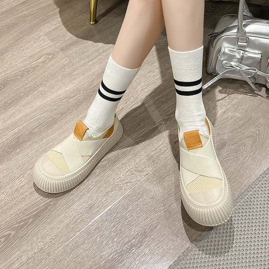 Damen Bequeme Slip-On Sneakers mit elastischem Riemen EB