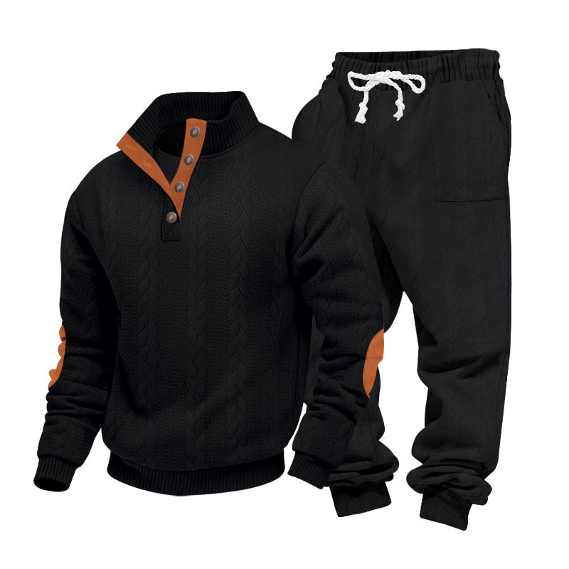 Herren nan Strickkombination aus Pullover und Jogginghose mit Zopfmuster und Ellenbogenbesatz EB