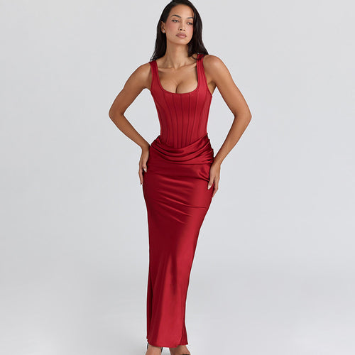 Damen Maxikleid mit figurbetonendem Oberteil und elegantem Drapierungseffekt EB