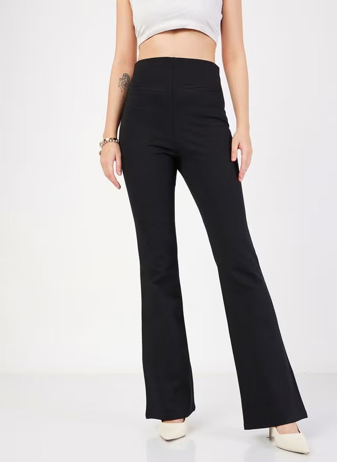 Damen Flared Pants mit hohem Bund und elastischem Material EB