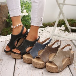 Damen Wedge-Pantoletten mit eleganter Schnalle und Korksohle EB