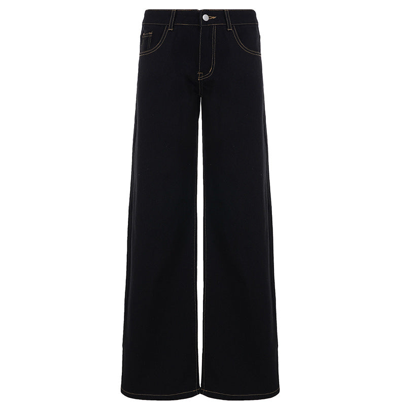 Damen nan weite Highwaist-Jeans mit weitem Bein, hohem Bund und Kontraststeppung EB