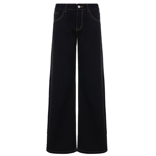 Damen nan weite Highwaist-Jeans mit weitem Bein, hohem Bund und Kontraststeppung EB