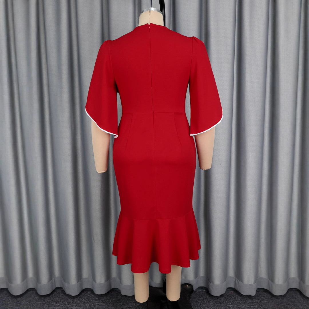 Damen figurbetontes Abendkleid mit Schößchen und voluminösem Rüschendesign EB