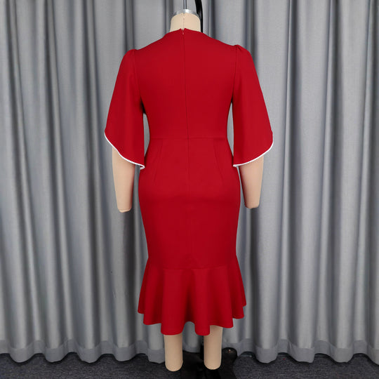 Damen figurbetontes Abendkleid mit Schößchen und voluminösem Rüschendesign EB