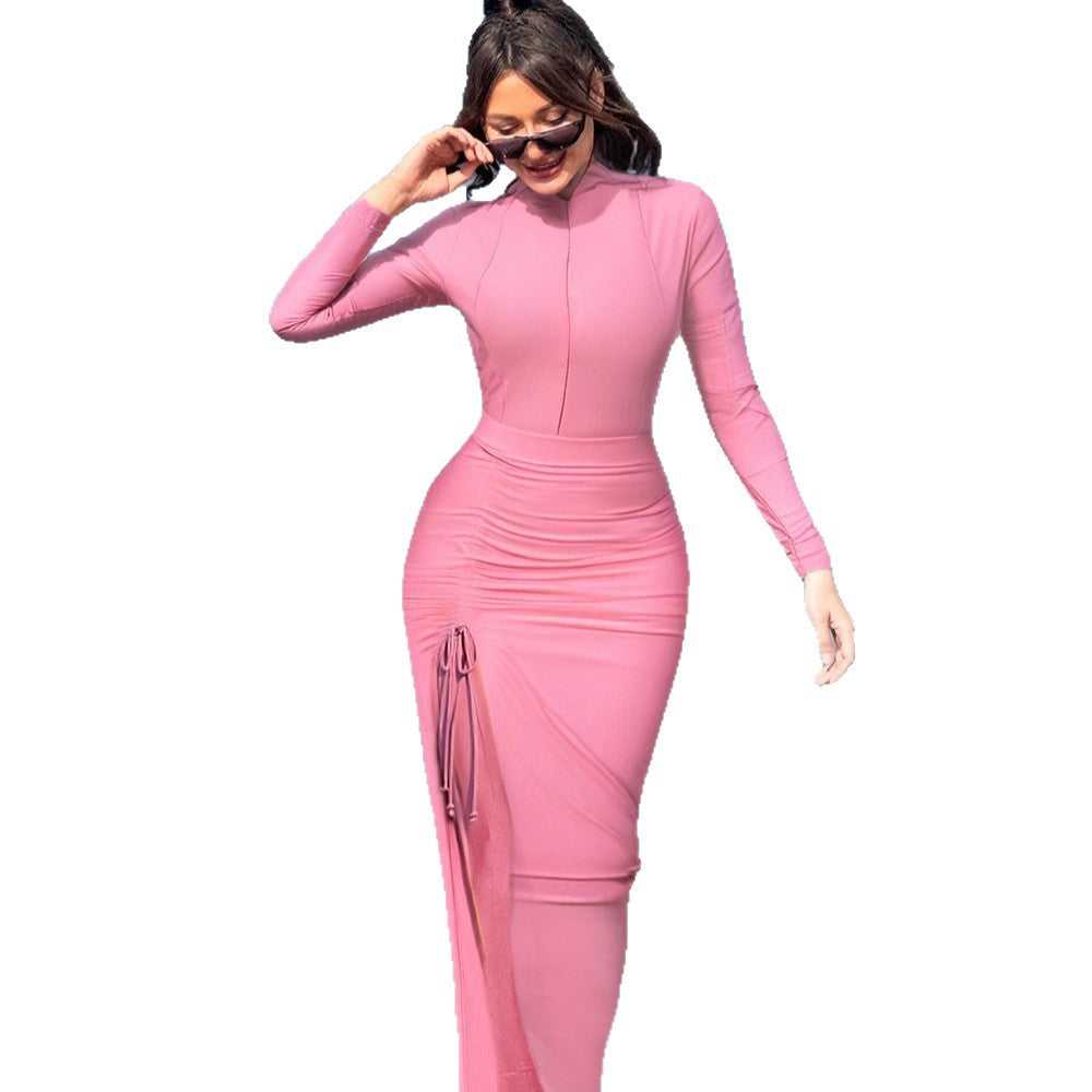 Damen eleganter Sport-Badeanzug mit hochgeschlossenem Kragen und seitlichen Raffung EB