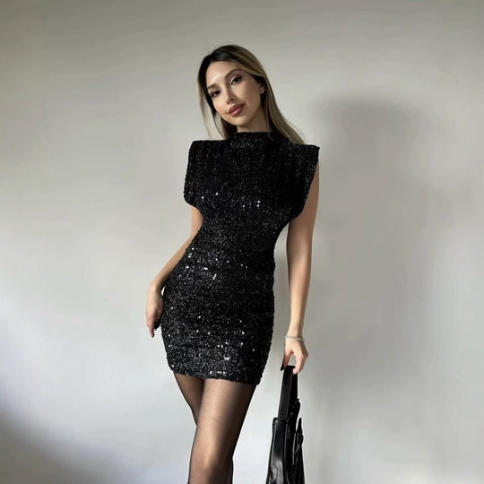 Damen Glamouröses Cocktailkleid mit schimmerndem Paillettenbesatz EB