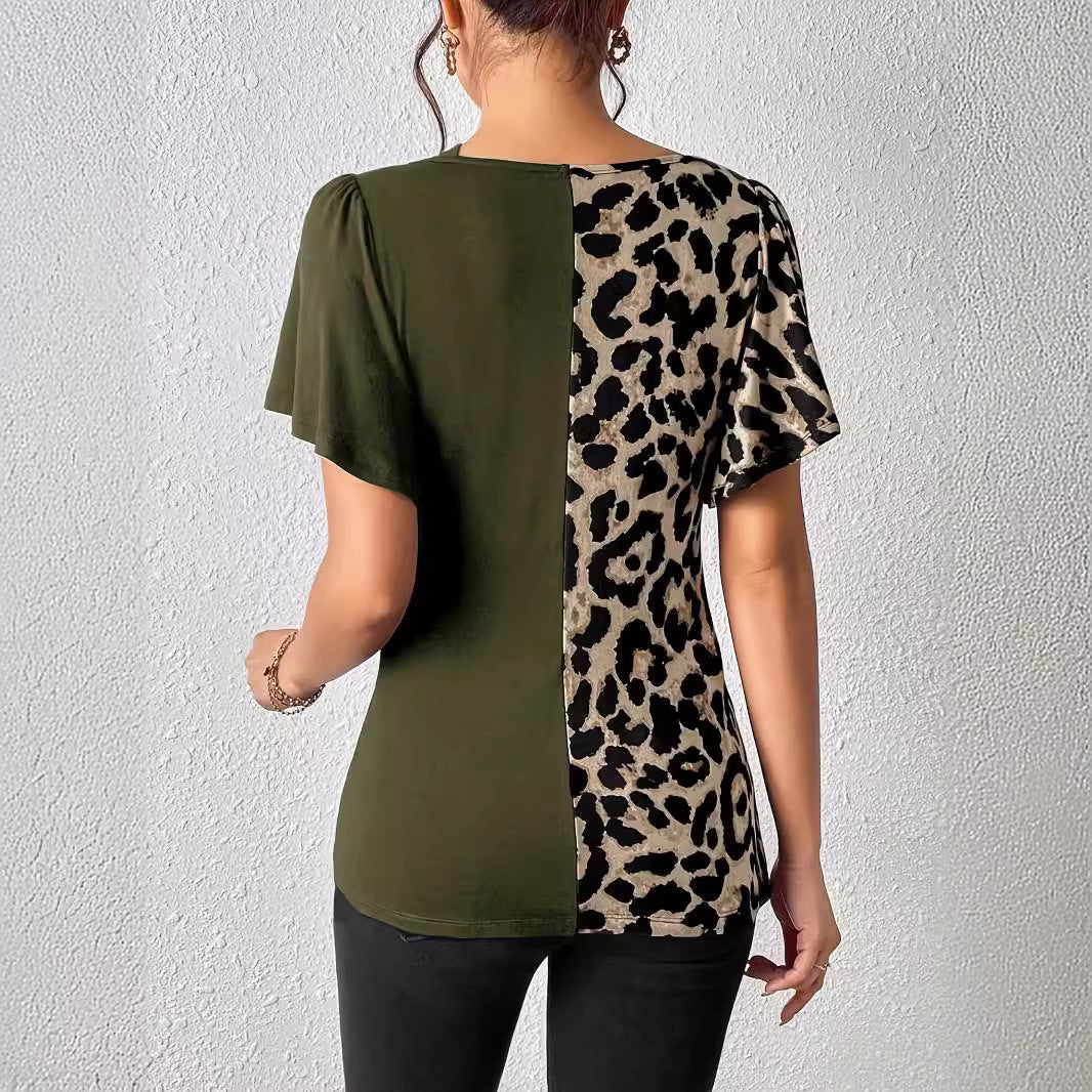 Damen Designermode Oberteil mit asymmetrischem Schnitt und Leopardenmuster EB