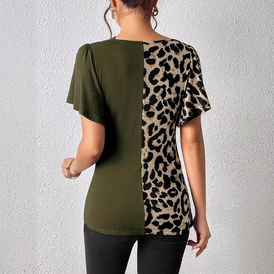 Damen Designermode Oberteil mit asymmetrischem Schnitt und Leopardenmuster EB