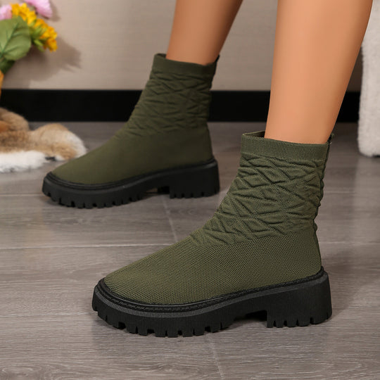 Damen Modische Stiefeletten mit strukturiertem Obermaterial und rutschfester Sohle EB