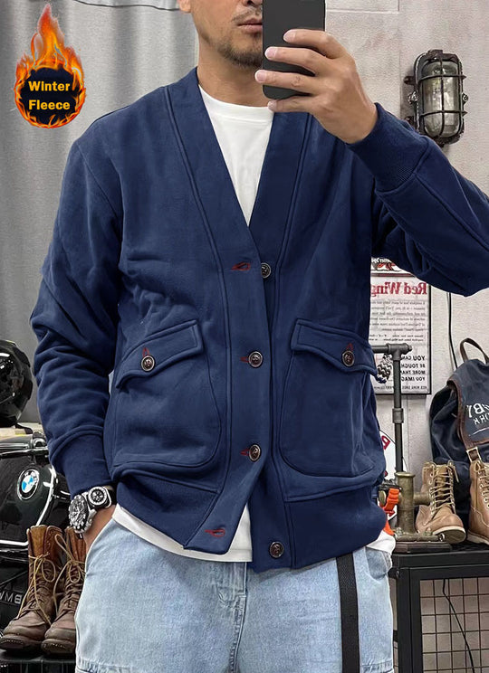 Herren modische Fleecejacke mit praktischen Taschen und eleganter Knopfleiste EB