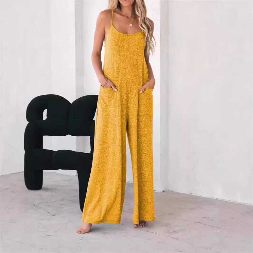 Damen Lässiger Jumpsuit mit weit geschnittenem Bein und praktischen Taschen EB