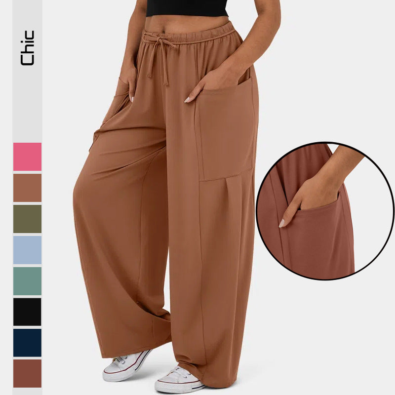 Damen Weite Freizeit-Hose mit elastischem Bund und praktischen Taschen EB
