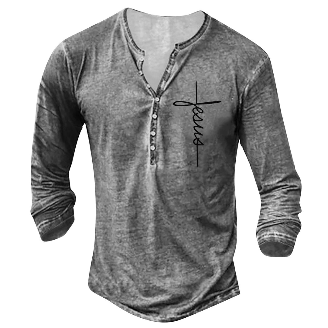 Herren Langarm Henley-Shirt mit kreativem Grafikdruck EB